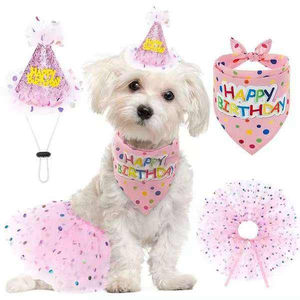 Set de Fiesta de Cumpleaños <span class=keywords><strong>para</strong></span> Perra al por Mayor: Banner Rosa con Estampado de Mascotas, Vestido, Falda, Pañuelo, Corona, Sombrero, Globo y Pastel <span class=keywords><strong>para</strong></span> Perra - Product Image 3