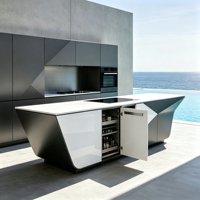 Cuisine extérieure de luxe géométrique avec évier, îlot de cuisine BBQ en acier inoxydable 304 pour villa en bord de mer, centre commercial et jardin
