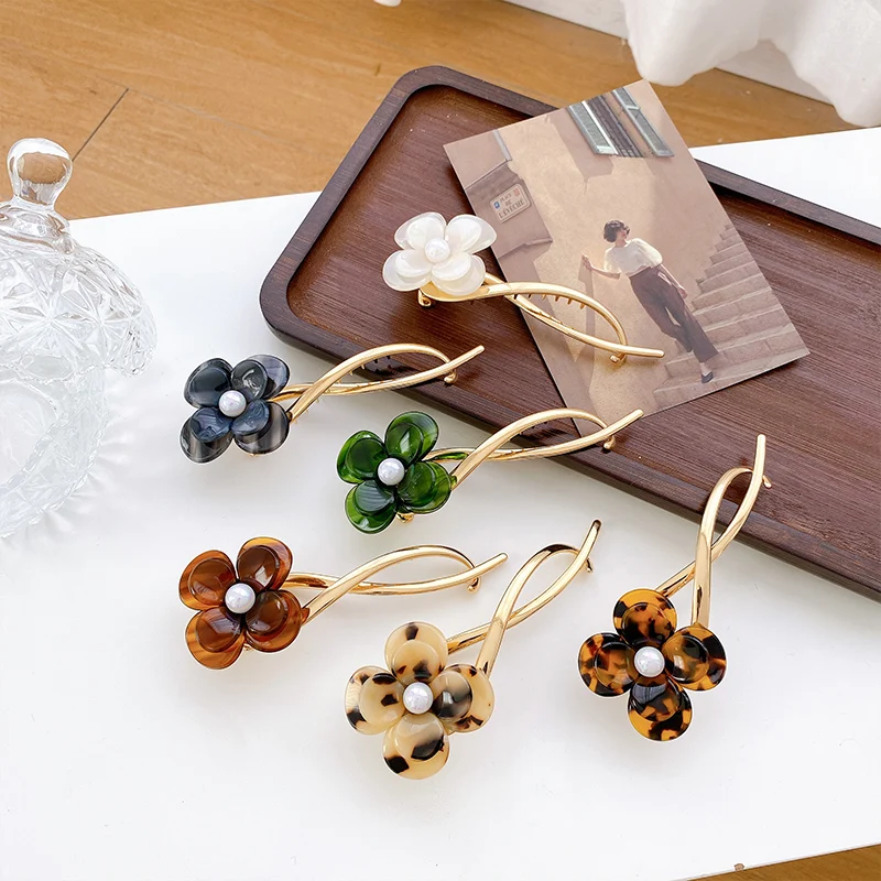 Модные корейские леопардовые вилки для волос Yucat аксессуары ацетатные жемчужные цветочные французские вилки для волос для женщин