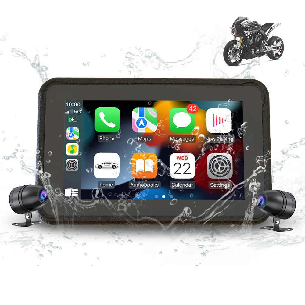5 Inch Portable Motorcycle GPS Navigation IPX7 Waterproof Sunscreen Support Carplay and Android Auto Wireless Connection Iphone
