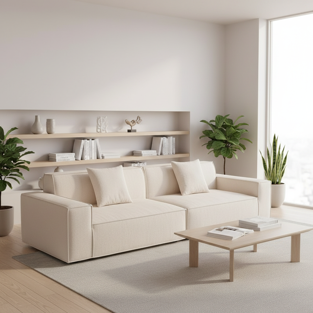 Minimalism Italian Design Fabric Tofu Block L Shaped Combination Sectional Sofa Luxury Modular Vacuum Compression Sofa