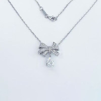 Collana con Pendente in Platino Pt950 con Diamante Coltivato in Laboratorio per Donne, Cristallo a Goccia, Farfalla, Fiocco, Catene alla Moda, Gioielli Raffinati