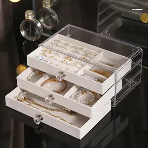 Drielaagse Acryl Sieraden Organizer Case Lade Opbergdoos Voor Oorknopjes Ringen Kettingen Armbanden Voor Organisatie