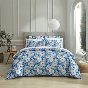 סט מצעים זוגי (קווין סייז) מודפס דיגיטלית, פוליאסטר, דוגמת פרחים, 3 חלקים, כולל ציפית רכה - Product Image 1