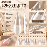504 faux ongles longs en forme de stiletto, pré-encrés, transparents, couvrance totale, semi-mat, en PMMA, extensions d'ongles, 12 tailles, pour salon professionnel