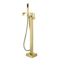 Robinet de baignoire thermostatique moderne autoportant en laiton poli, mitigeur cascade pour baignoire, robinet noir à montage au sol chromé