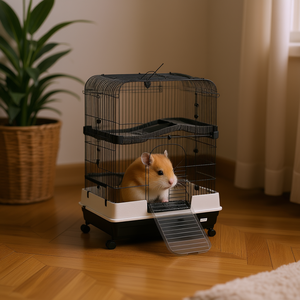 กรงสัตว์เลี้ยงขนาดเล็ก ลวดเหล็ก รูปทรงสี่เหลี่ยมผืนผ้า ถาดพลาสติก จัดส่งรวดเร็ว ใช้ภายในอาคาร - Product Image 2