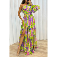 Robe décontractée pour femme, tendance et élégante, coupe ample, fendue, avec épaule asymétrique accrocheuse