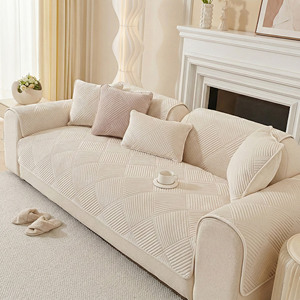 Funda de Sofá Moderna de Felpa Corta para Invierno, Antideslizante, Acolchada Geométrica, Gruesa, para Sofá Seccional - Product Image 1