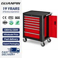 Coffre à outils professionnel Guanpin pour garage et atelier, en acier, 7 tiroirs verrouillables, compartiment à porte battante latérale, 4 roues robustes, 250 kg