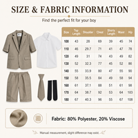 Ensemble 5 pièces formel d'été kaki pour garçons : Blazer, Chemise, Cravate, Short, Chaussettes – Tenue de mariage ou de cérémonie pour enfants, style gentleman, OEM
