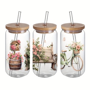 Decalcomanie da giardino fiori primaverili UV DTF carta di trasferimento impermeabile 16 Oz barattolo di vetro bottiglia tazza fai da te decorazione artigianale - Product Image 2
