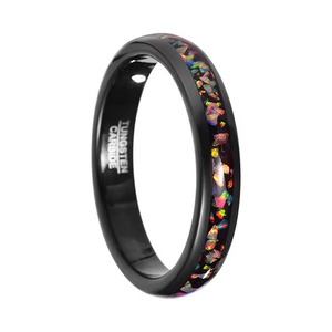 Bague en carbure de tungstène noir de 4 mm avec incrustation d'<span class=keywords><strong>opale</strong></span> colorée, ajustement confortable, bague de fiançailles, de mariage, d'anniversaire, cadeau pour filles, bijoux tendance - Product Image 1