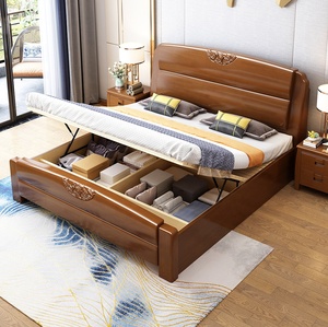 Ensemble de lits en bois massif classique chinois 2021 pour chambres à coucher, lit double pour adultes, cadre en bois avec rangement - Product Image 2