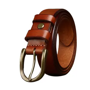 Wholesale custom mens belt Full grain vegetable tan leather man belt leather pin buckle belt for men