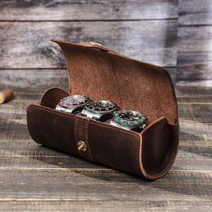 Wholesale Travel <b>Watch</b> Pouch Genuine Leather Quality Round 3 Slots Travel <b>Watch</b> Holder <b>Watch</b> Display <b>Cases</b> Roll Pouch - Product Image 2