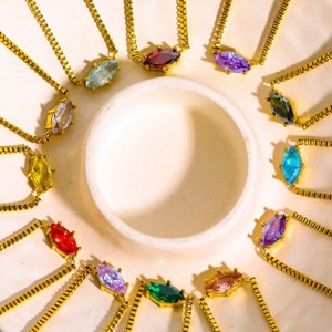 Regalo delle donne della collana dell'occhio diabolico turco della pietra di compleanno dell'acciaio inossidabile all'ingrosso CZ - Product Image 2