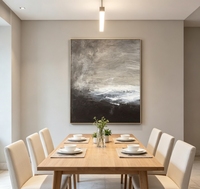 Peinture à l'huile abstraite sur toile, paysage marin gris mat, texture épaisse, peinte à la main, art mural minimaliste, océan brumeux, œuvre d'art audacieuse