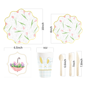 DAMAI Custom Disposable Paper Plates Flower Theme Party Decorations for Spring Tea Party Tulip Floral <b>Easter</b> Paper Tableware Set - Product Image 6