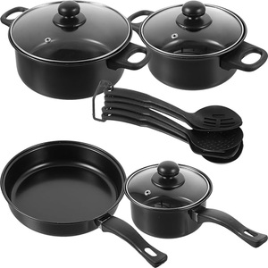 Juego de Utensilios de Cocina Geling de 13 Piezas, Diseño Nuevo, Color Negro, Juego de Ollas y Sartenes de Hierro Fundido Antiadherentes con Tapas de Vidrio - Product Image 1