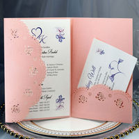 Tarjeta de invitación de boda de bolsillo azul marino láser personalizada Día de Acción de Gracias y tarjetas de invitación de cumpleaños cortadas con láser con tarjetas RSVP