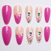 24 faux ongles Halloween en ABS à presser, forme amande, French manucure, réutilisables, en acrylique, motif toile d'araignée fantôme mignon, pour femmes et filles