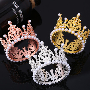 Mini alliage d'or perle couronne fleur décoration couronne gâteau accessoires mariage gâteau décoration bouquet gâteau topper couronne - Product Image 2