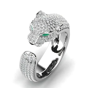 ZhuQian Großhandel Silber/Rosé<span class=keywords><strong>gold</strong></span> Plattierte Leopardenförmige Verstellbare Ringe für Damen Vollständig mit Zirkonia Besetzt Trendiger Hochzeitsschmuck - Product Image 2