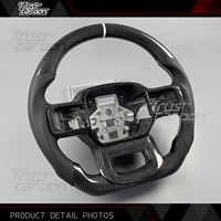 Volant personnalisé en fibre de carbone avec poignée en cuir perforé noir pour Ford F-150 XL 4x4 Raptor R Tremor STX 2019-2025