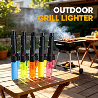Briquet torche à flamme jet coupe-vent rechargeable au gaz butane avec réservoir visible et verrou de sécurité pour cigares, cuisine, barbecue, soudage extérieur et pâtisserie