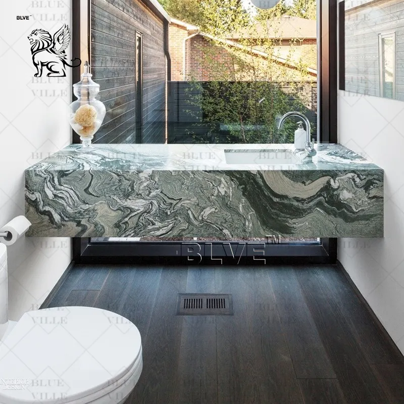 BLVE Decorative Indoor Bathroom Hand Carving Natural Stone Italian Style Luxury Green Marble Hang Sinks