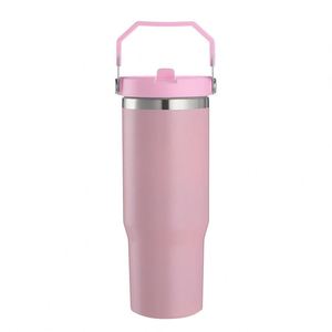 Gobelet de voyage à double paroi avec poignée pour voiture, 20oz 30oz, avec couvercle et paille, base antidérapante pour la conduite quotidienne - Product Image 6