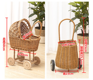 Chariot de courses en rotin tressé fait main pour enfants, panier de photographie, chariot de rangement durable et écologique avec roues - Product Image 6