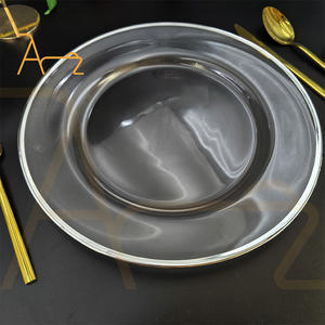 الأكثر مبيعًا أواني 13 بوصة فضة حافة لوحة زجاجية شفافة يمكن تخصيصها مع أنماط أخرى لحفلات الزفاف - Product Image 1