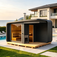 Ruang Sauna Hibrida Luar Ruangan Mewah Modern Kayu Cemara Bak Mandi Air Panas Berpemanas Kayu Villa Pemandangan Panorama Multifungsi Ramah Lingkungan Komputer