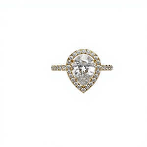 Anillo de Compromiso con Halo en Forma de Lágrima, Chapado en Oro de 18K, Anillo Solitario con Diamante en Forma de Pera, Anillo de Novia con Diamantes Redondos Incrustados - Product Image 1