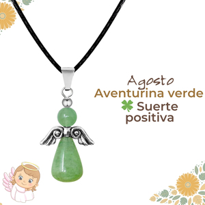 Ciondolo angelo custode con avventurina verde August Birthstone bella collana pendente - Product Image 2