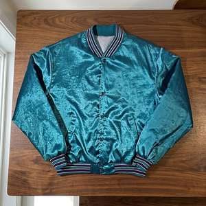 Custom Logo <b>Mens</b> Varsity Satin <b>Jacket</b> Wholesale High Quality Blank Teal Silk Satin Baseball <b>Bomber</b> <b>Jacket</b> Plus Size - Product Image 2