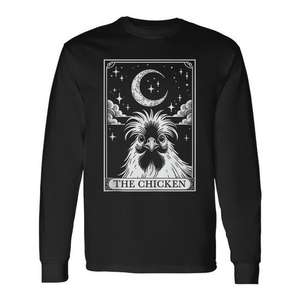 Camiseta promocional de manga larga con diseño de animales de granja, estilo vintage, con estampado de tarot de luna creciente y gallina Silkie - Product Image 1
