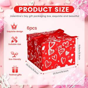 Cajas de Regalo con Estampado de Corazón <span class=keywords><strong>para</strong></span> el Día de San Valentín, con Tapa y Cinta, <span class=keywords><strong>para</strong></span> Aniversarios, Bodas, Cumpleaños, Damas de Honor, Recuerdos de Fiesta (Rojo) - Product Image 2