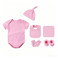 Personalizado recién nacido fabricante de ropa de bebé mono de algodón + sombreros + babero Unisex 6 uds conjuntos de ropa de bebé de manga corta mamelucos de bebé