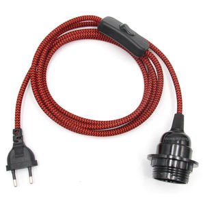 Cordón de luz colgante Vintage, cuerda de alimentación europea con interruptor en línea, Cable cubierto de tela, soporte de lámpara de bombilla rosca E27, 2 metros - Product Image 3