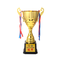 Trophée de football sportif personnalisé avec logo et lettres, finition électrolytique et impression couleur, base noire, prix fabricant