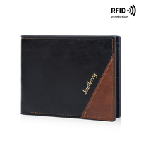 Dompet Kartu Pendek Fungsional Kulit PU Jahitan Minimalis Dua Lipat Baellerry, Dompet Koin Pria, Dompet Rfid Kecil Tipis