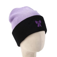 Nouveau bonnet unisexe transfrontalier avec nœud et broderie 3D Anime, 100% acrylique, style image, chaud pour l'automne et l'hiver