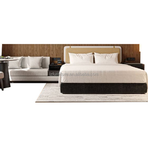 Hotel Bedroom Furniture Set King Bed Fame Upholstered <b>Headboard</b> Wood Wall <b>Panel</b> Sofa Nightstand for Boutique Resort 3 Star Hotel - Product Image 1