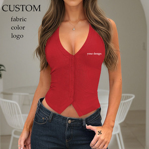 เสื้อกล้ามครอปแขนกุดคอวีสไตล์ Y2K สำหรับฤดูร้อน เซ็กซี่รัดรูป ผ้าริบ ยืดหยุ่นได้ดี เหมาะสำหรับออกงานกลางคืน - Product Image 1