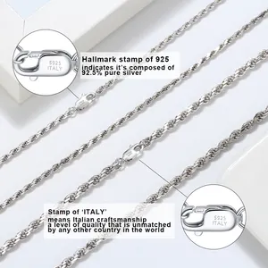 RINNTIN SC29 Women Men Jewelry Supplies Making Chains 925 Sterling Silver 1.2mm Diamond-Cut Rope Chain Necklace