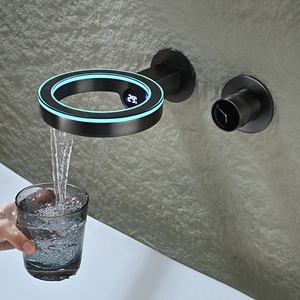 Vòng hình dạng in-tường giấu vòi nước Spout nhiệt độ hiển thị kỹ thuật số <span class=keywords><strong>LED</strong></span> thác nước lưu vực vòi nước cho phòng tắm - Product Image 1
