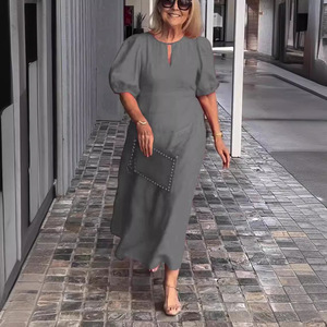 <span class=keywords><strong>Robe</strong></span> <span class=keywords><strong>d</strong></span>écontractée à manches bouffantes et col rond, couleur unie, coupe ample, best-seller printemps-été pour femmes - Product Image 3